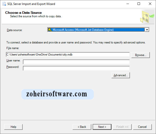 انتخاب منبع داده (Choose a Data Source) دیتابیس اکسس