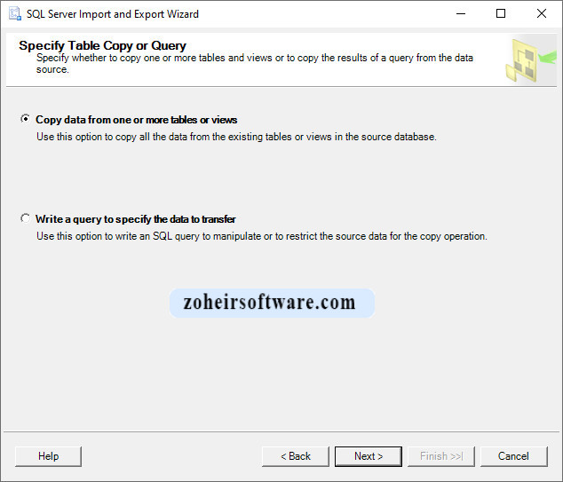 انتخاب روش انتقال (Specify Table Copy or Query)