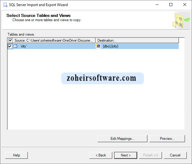انتخاب جداول و ویوها (Select Source Tables and Views) در داده های اکسل